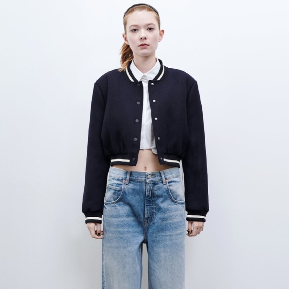 zara cropped wool blend bomber jacket